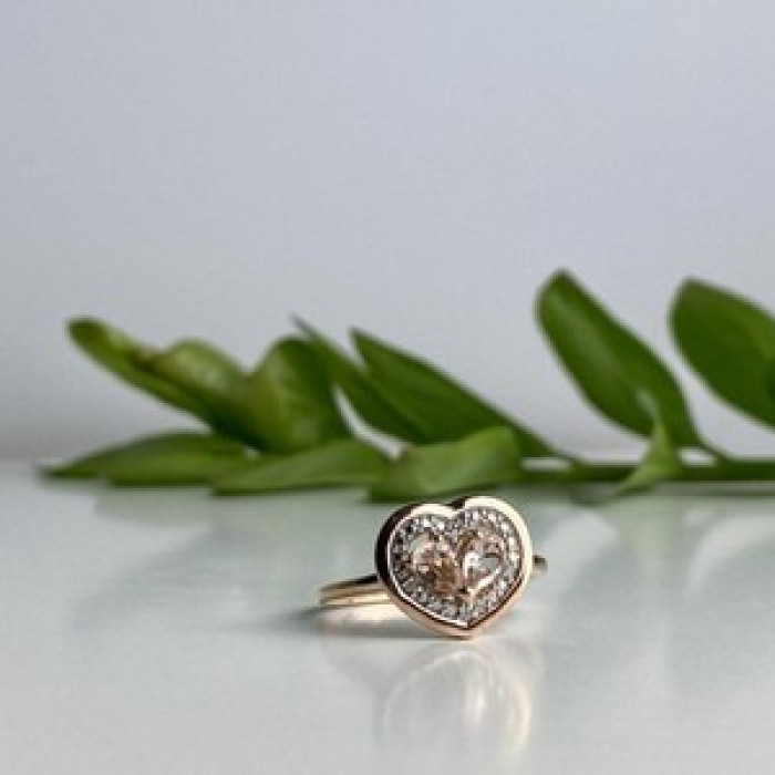 925 Sterling Silver Gold Plated Morganite Ring Size 10