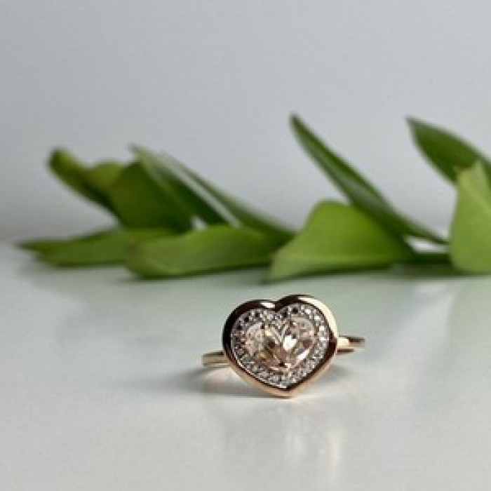 925 Sterling Silver Gold Plated Morganite Ring Size 10