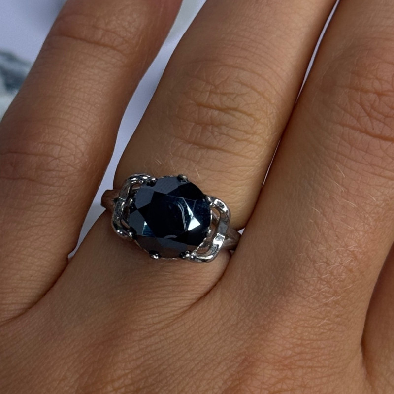 Vintage 925 Sterling Silver Hematite Ring Size 6