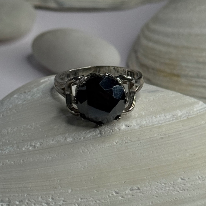 Vintage 925 Sterling Silver Hematite Ring Size 6