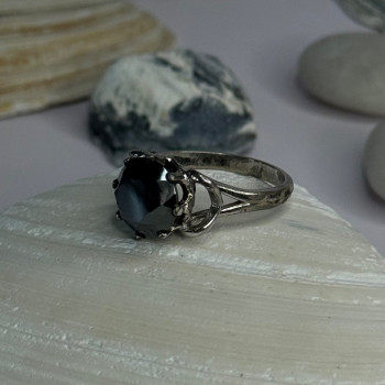 Vintage 925 Sterling Silver Hematite Ring Size 6