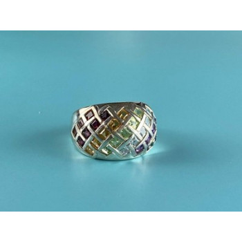 925 Sterling Silver Multi Gemstones Ring Size 7
