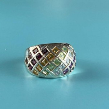 925 Sterling Silver Multi Gemstones Ring Size 7