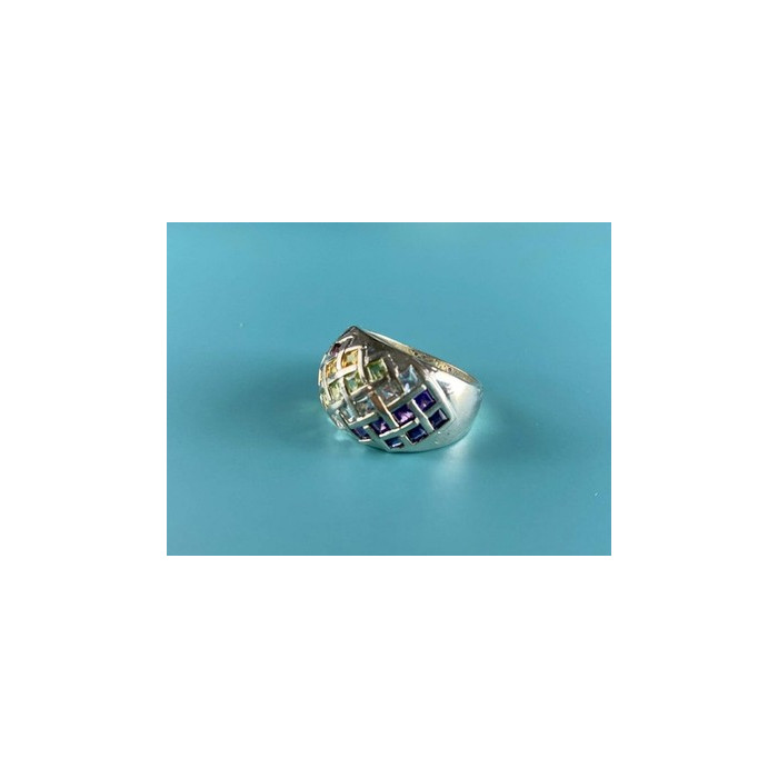 925 Sterling Silver Multi Gemstones Ring Size 7