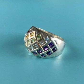 925 Sterling Silver Multi Gemstones Ring Size 7
