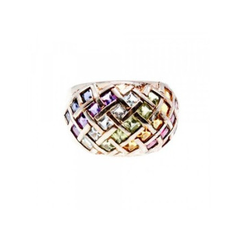 925 Sterling Silver Multi Gemstones Ring Size 7