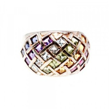 925 Sterling Silver Multi Gemstones Ring Size 7