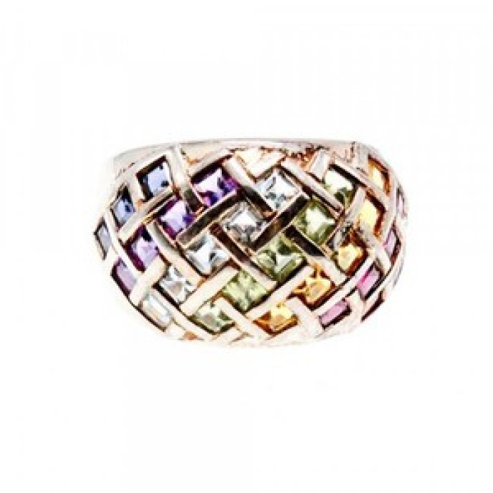 925 Sterling Silver Multi Gemstones Ring Size 7