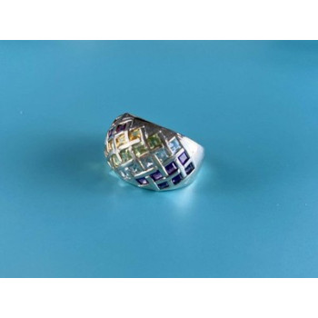 925 Sterling Silver Multi Gemstones Ring Size 7