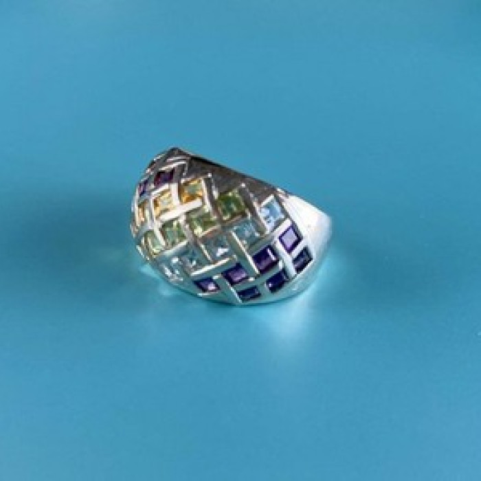 925 Sterling Silver Multi Gemstones Ring Size 7