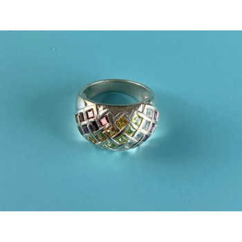 925 Sterling Silver Multi Gemstones Ring Size 7
