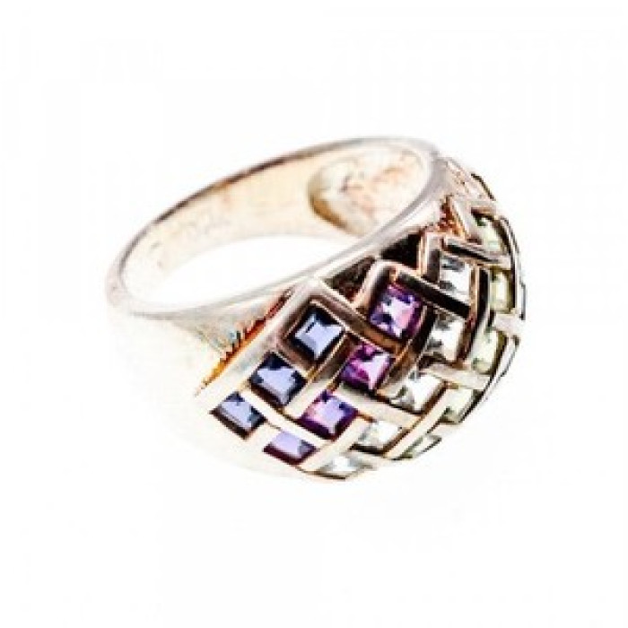 925 Sterling Silver Multi Gemstones Ring Size 7