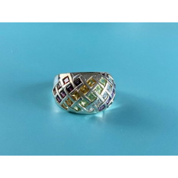 925 Sterling Silver Multi Gemstones Ring Size 7