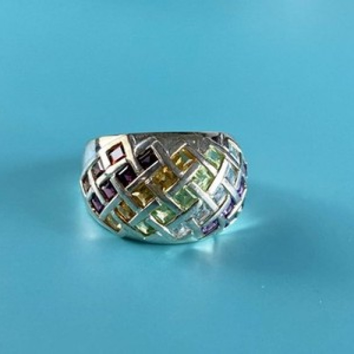 925 Sterling Silver Multi Gemstones Ring Size 7