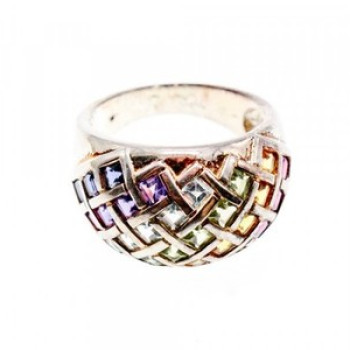 925 Sterling Silver Multi Gemstones Ring Size 7