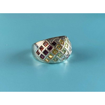 925 Sterling Silver Multi Gemstones Ring Size 7