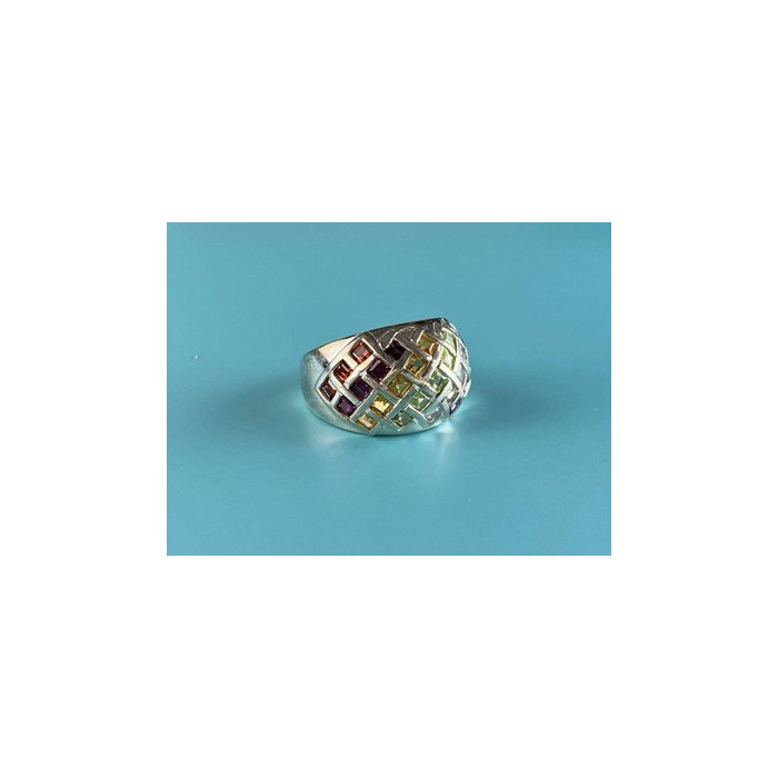 925 Sterling Silver Multi Gemstones Ring Size 7