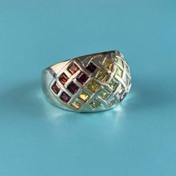 925 Sterling Silver Multi Gemstones Ring Size 7