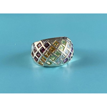 925 Sterling Silver Multi Gemstones Ring Size 7
