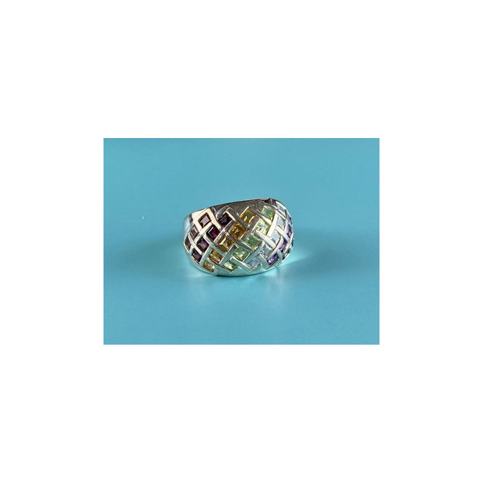 925 Sterling Silver Multi Gemstones Ring Size 7
