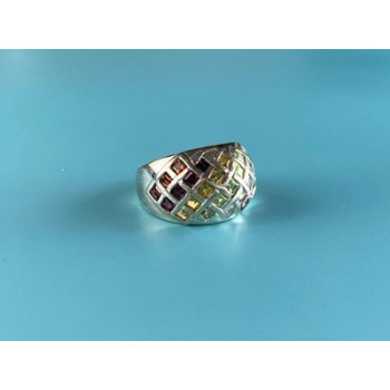 925 Sterling Silver Multi Gemstones Ring Size 7