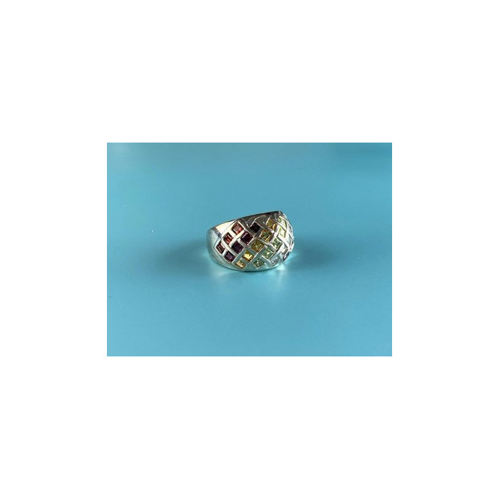 925 Sterling Silver Multi Gemstones Ring Size 7