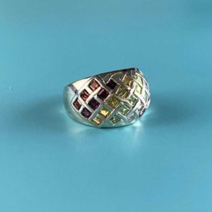 925 Sterling Silver Multi Gemstones Ring Size 7