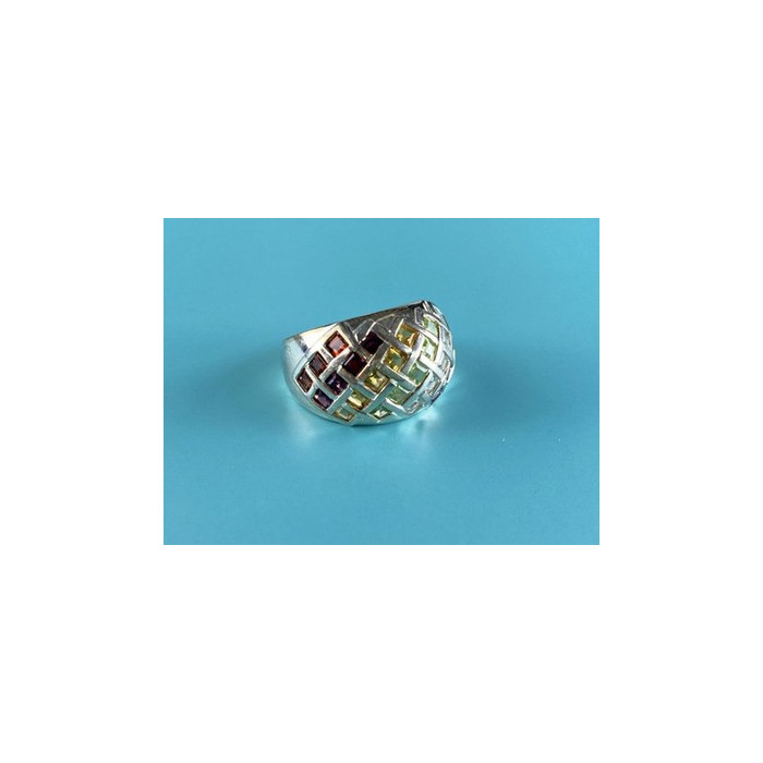 925 Sterling Silver Multi Gemstones Ring Size 7