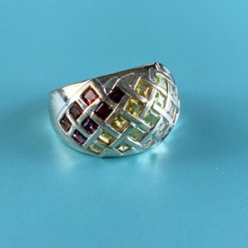 925 Sterling Silver Multi Gemstones Ring Size 7