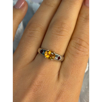 925 Sterling Silver Citrine & Spessartine Garnet Ring Size 8