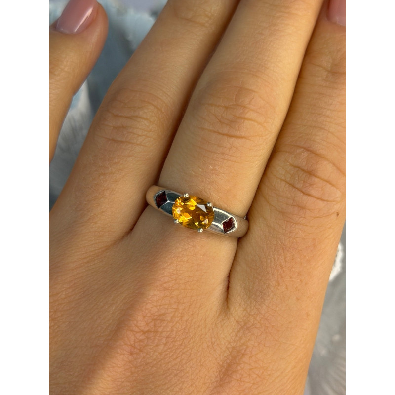 925 Sterling Silver Citrine & Spessartine Garnet Ring Size 8
