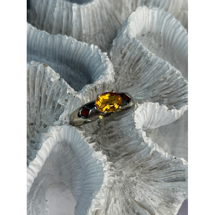 925 Sterling Silver Citrine & Spessartine Garnet Ring Size 8