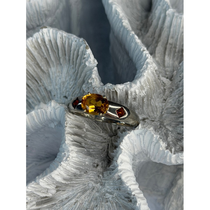925 Sterling Silver Citrine & Spessartine Garnet Ring Size 8