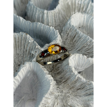 925 Sterling Silver Citrine & Spessartine Garnet Ring Size 8