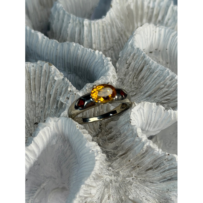 925 Sterling Silver Citrine & Spessartine Garnet Ring Size 8