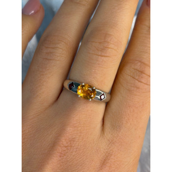 925 Sterling Silver Citrine & Spessartine Garnet Ring Size 8
