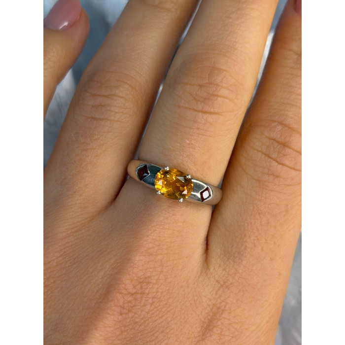 925 Sterling Silver Citrine & Spessartine Garnet Ring Size 8