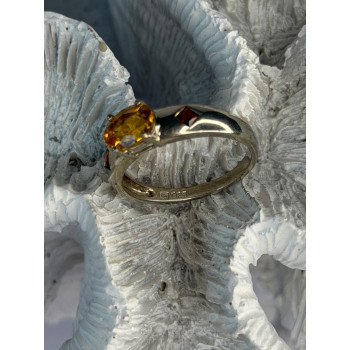 925 Sterling Silver Citrine & Spessartine Garnet Ring Size 8
