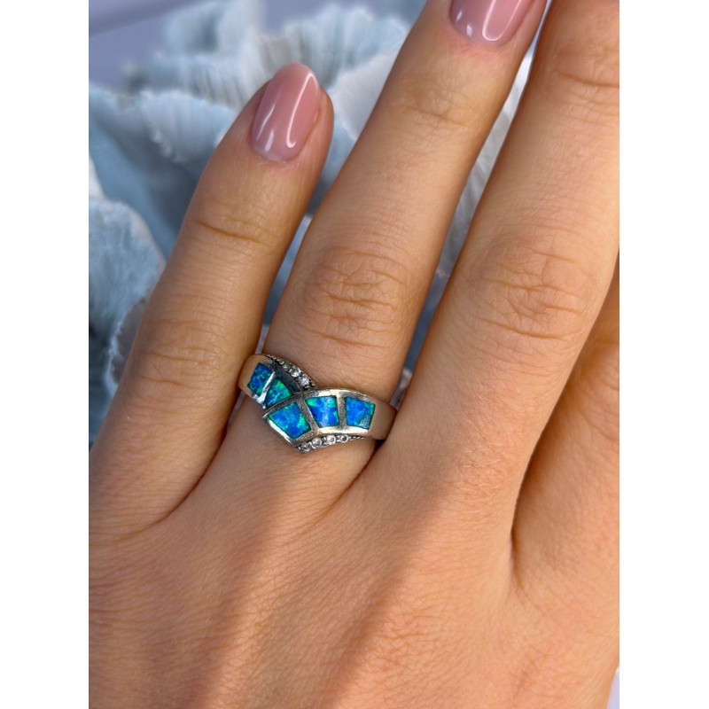 925 Sterling Silver Opal & Beryl Ring Size 7