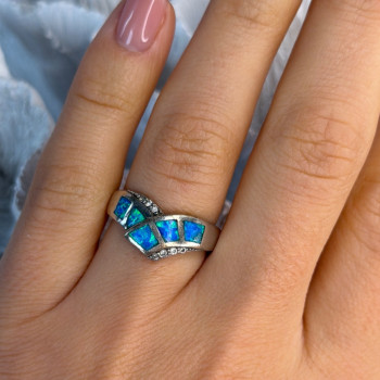 925 Sterling Silver Opal & Beryl Ring Size 7