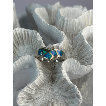 925 Sterling Silver Opal & Beryl Ring Size 7