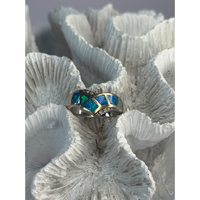 925 Sterling Silver Opal & Beryl Ring Size 7