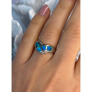 925 Sterling Silver Opal & Beryl Ring Size 7