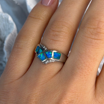 925 Sterling Silver Opal & Beryl Ring Size 7