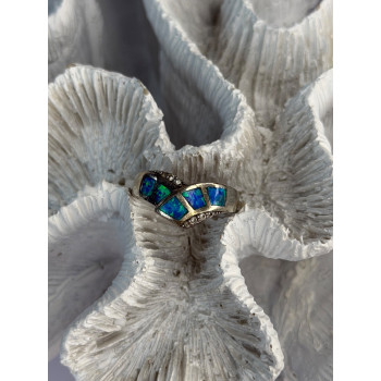 925 Sterling Silver Opal & Beryl Ring Size 7