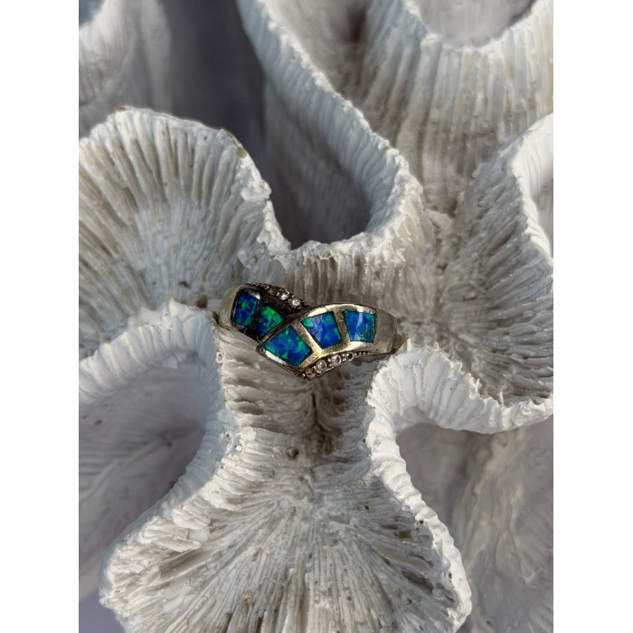 925 Sterling Silver Opal & Beryl Ring Size 7