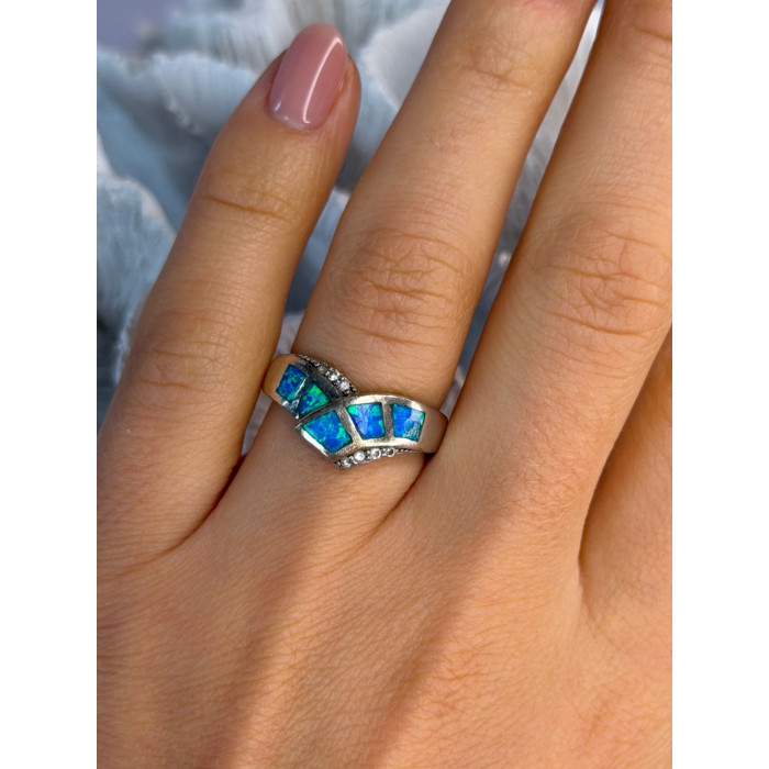 925 Sterling Silver Opal & Beryl Ring Size 7