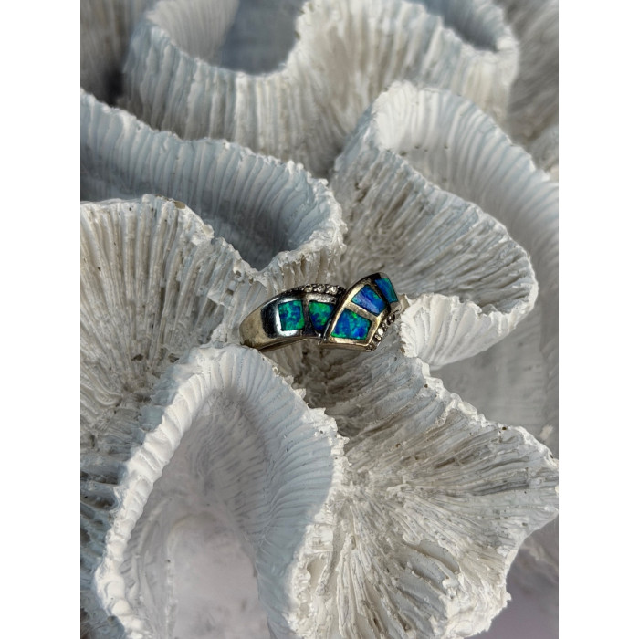 925 Sterling Silver Opal & Beryl Ring Size 7