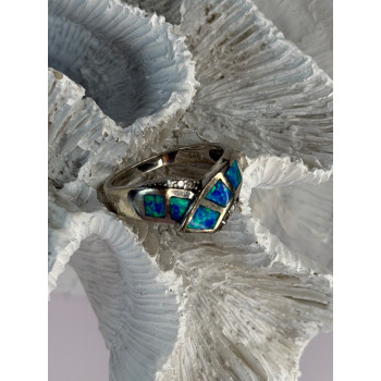 925 Sterling Silver Opal & Beryl Ring Size 7