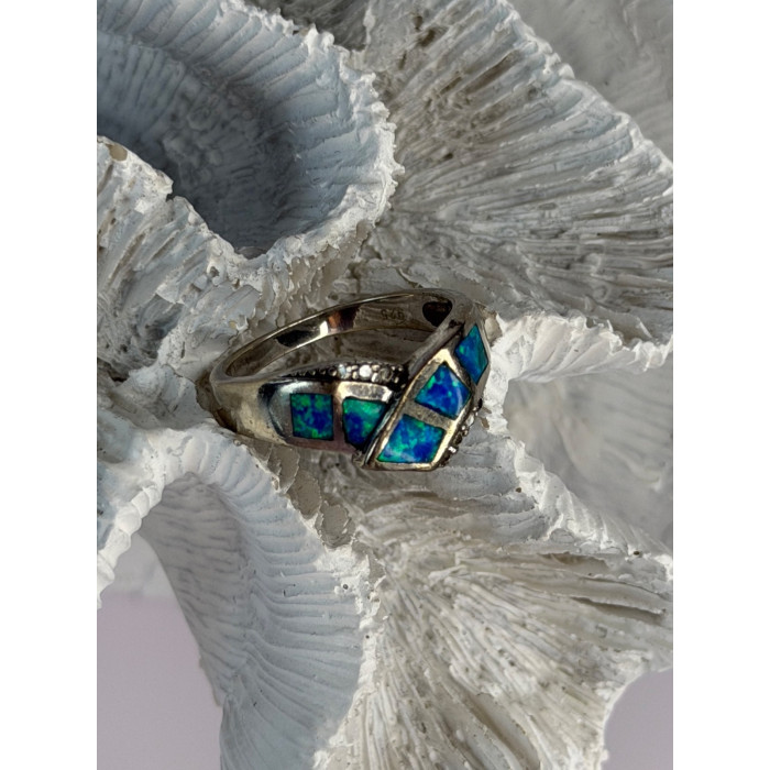 925 Sterling Silver Opal & Beryl Ring Size 7